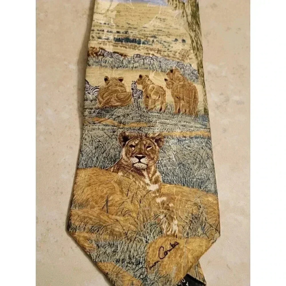 Vintage Wildebeest Migration Endangered Species  Silk Tie Lion Safari - Picture 2 of 6